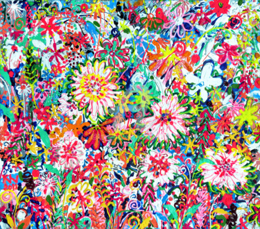 Peinture intitulée "Flowers de BONHEUR" par Natalia Kuruch, Œuvre d'art originale, Acrylique