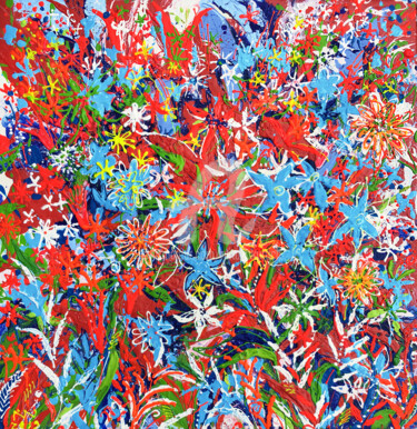 Peinture intitulée "red flowers" par Natalia Kuruch, Œuvre d'art originale, Acrylique