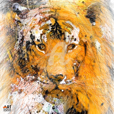 Digitale Kunst mit dem Titel "Camouflage en orange" von Natalia Kuruch, Original-Kunstwerk, Digitale Malerei
