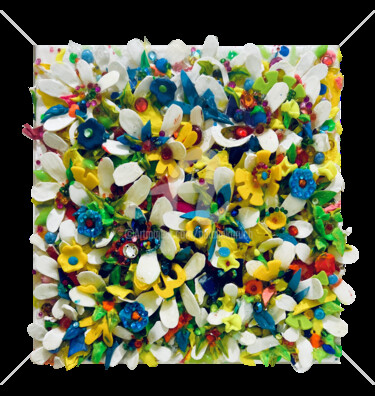 Картина под названием "Multicolors flowers" - Natalia Kuruch, Подлинное произведение искусства, Акрил
