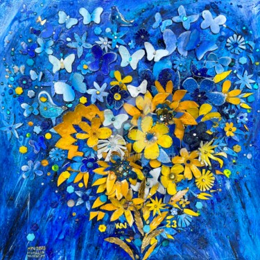 Digital Arts titled "BLUE HEART" by Natalia Kuruch, Original Artwork, Digital Painting