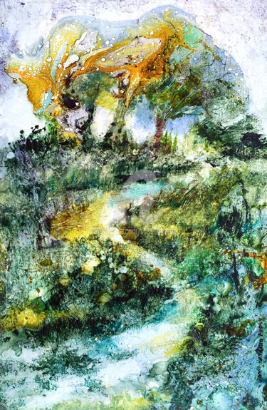 Painting titled "Paysage vert" by Natalia Kuruch, Original Artwork, Oil
