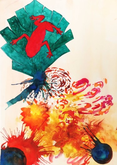 Peinture intitulée "delírio do sapo" par Natalia Ranga, Œuvre d'art originale, Aquarelle