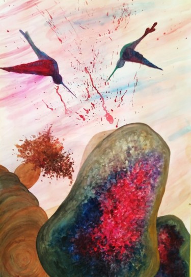 Malerei mit dem Titel "Re-bird" von Natalia Ranga, Original-Kunstwerk, Aquarell