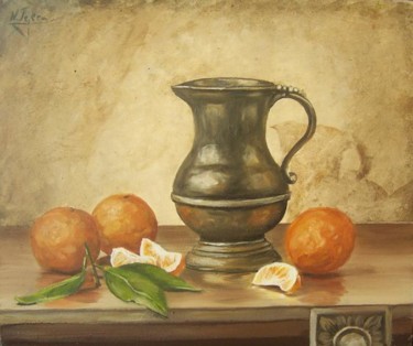 Pintura titulada "peltre y naranjas" por Natalia Tejera, Obra de arte original