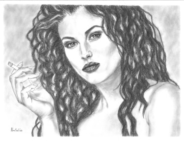 Drawing titled "Monica Bellucci" by Natalia Woro, Original Artwork, Charcoal