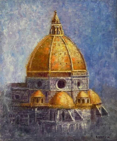 Painting titled "“Cathedral of Santa…" by Natalie Aleksejeva (NatalieVerve), Original Artwork, Oil Mounted on Wood Stretcher…