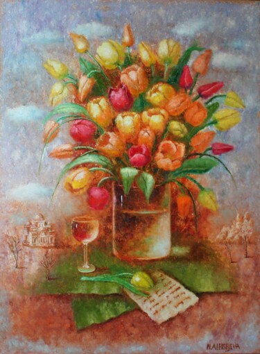 Painting titled "Spring mood" by Natalie Aleksejeva (NatalieVerve), Original Artwork, Oil Mounted on Wood Stretcher frame