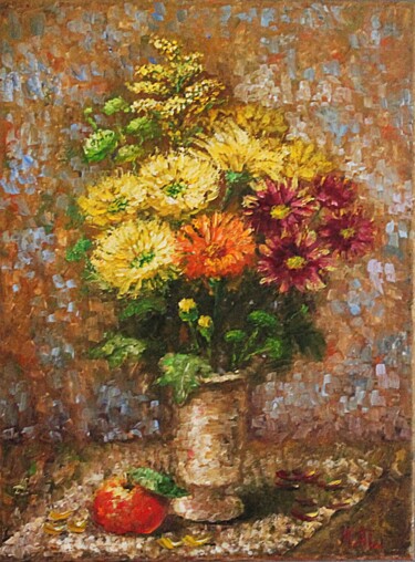 Pintura intitulada "Chrysanthemums" por Natalie Aleksejeva (NatalieVerve), Obras de arte originais, Óleo