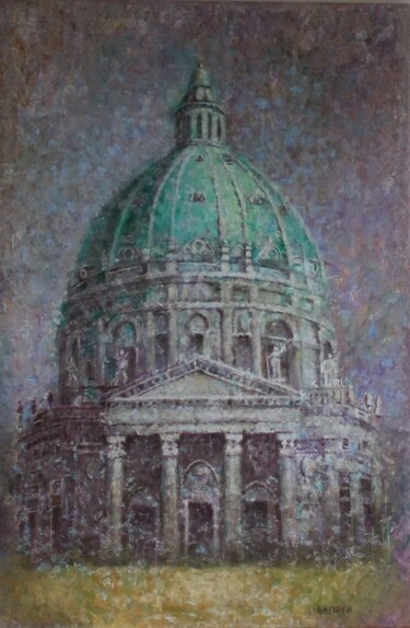 Painting titled "Frederik's church." by Natalie Aleksejeva (NatalieVerve), Original Artwork, Oil