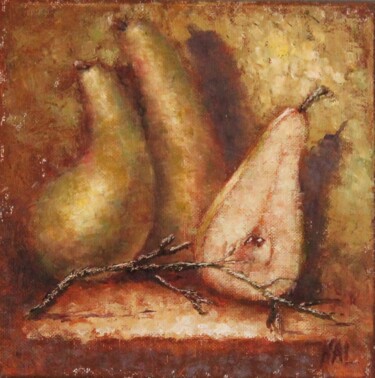 Painting titled "Three Pears" by Natalie Aleksejeva (NatalieVerve), Original Artwork, Oil