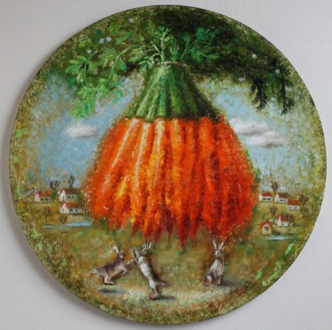 Painting titled "''Hare paradise''" by Natalie Aleksejeva (NatalieVerve), Original Artwork, Oil