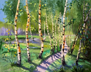 Malerei mit dem Titel "''Forest Silence''" von Natalie Aleksejeva (NatalieVerve), Original-Kunstwerk, Öl Auf Keilrahmen aus…