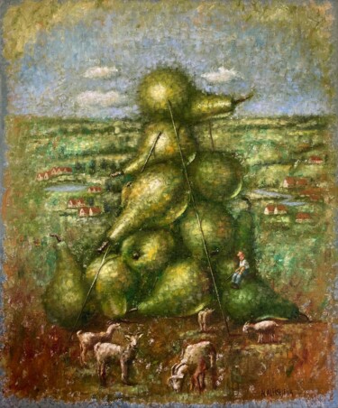 Painting titled "''Shepherd boy''" by Natalie Aleksejeva (NatalieVerve), Original Artwork, Oil Mounted on Wood Stretcher fra…