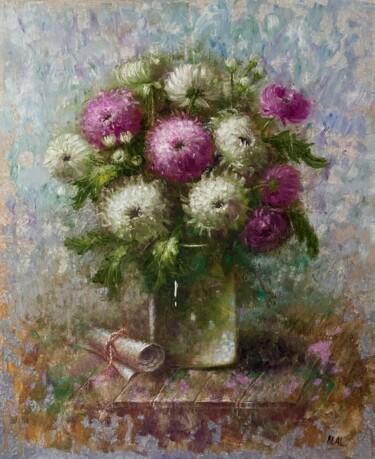 Painting titled "Still life with chr…" by Natalie Aleksejeva (NatalieVerve), Original Artwork, Oil