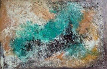 Malerei mit dem Titel "Mint freshness" von Natalie Aleksejeva (NatalieVerve), Original-Kunstwerk, Pigmente Auf Keilrahmen au…