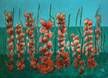 Pintura intitulada "Red flowers season" por Natalie Aleksejeva (NatalieVerve), Obras de arte originais, Acrílico