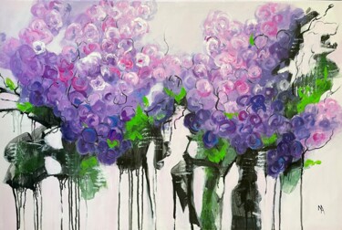 Painting titled "Lilac blossoms" by Natalie Aleksejeva (NatalieVerve), Original Artwork, Acrylic Mounted on Wood Stretcher f…
