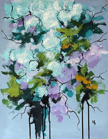Painting titled "Flowering in the ga…" by Natalie Aleksejeva (NatalieVerve), Original Artwork, Acrylic Mounted on Wood Stret…
