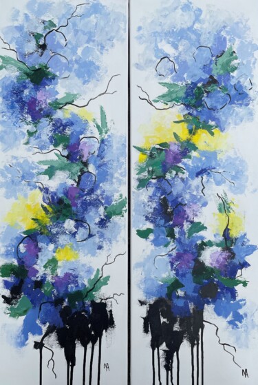 Painting titled "Diptych. Sky-colore…" by Natalie Aleksejeva (NatalieVerve), Original Artwork, Acrylic Mounted on Wood Stret…