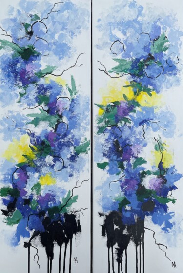 绘画 标题为“Diptych. Sky-colore…” 由Natalie Aleksejeva (NatalieVerve), 原创艺术品, 丙烯 安装在木质担架架上