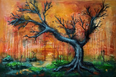 Painting titled "Autumn in the forest" by Natalie Aleksejeva (NatalieVerve), Original Artwork, Acrylic Mounted on Wood Stret…