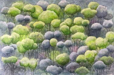 Painting titled "Wonderful forest on…" by Natalie Aleksejeva (NatalieVerve), Original Artwork, Acrylic