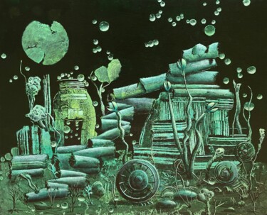 Painting titled "Midnight library" by Natalie Aleksejeva (NatalieVerve), Original Artwork, Acrylic