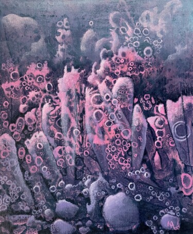 Painting titled "Cave of pink crysta…" by Natalie Aleksejeva (NatalieVerve), Original Artwork, Acrylic