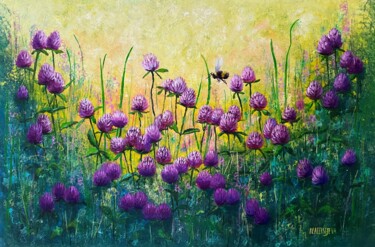 Painting titled "Bumblebee day." by Natalie Aleksejeva (NatalieVerve), Original Artwork, Oil