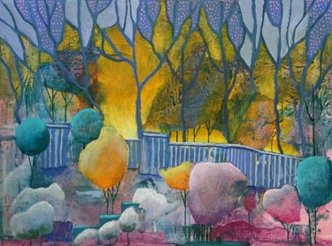 Painting titled "Spring orchard." by Natalie Aleksejeva (NatalieVerve), Original Artwork, Acrylic