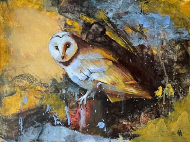 Painting titled "''Owl in the Thick…" by Natalie Aleksejeva (NatalieVerve), Original Artwork, Acrylic