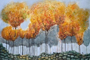 Painting titled "Golden autumn melody" by Natalie Aleksejeva (NatalieVerve), Original Artwork, Acrylic Mounted on Wood Stret…
