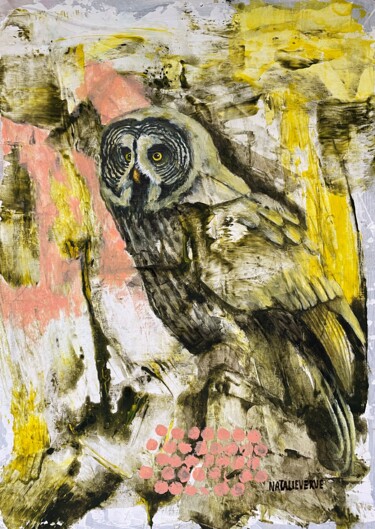 Painting titled "Great Grey Owl" by Natalie Aleksejeva (NatalieVerve), Original Artwork, Acrylic