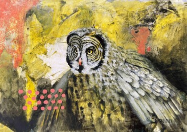 Pittura intitolato "Great Grey Owl 2." da Natalie Aleksejeva (NatalieVerve), Opera d'arte originale, Acrilico