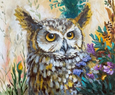 Pittura intitolato "Flower Owl 2." da Natalie Aleksejeva (NatalieVerve), Opera d'arte originale, Acrilico