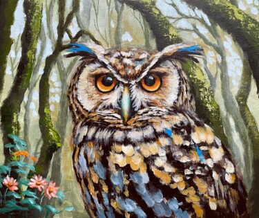 Schilderij getiteld "Flower Owl 4." door Natalie Aleksejeva (NatalieVerve), Origineel Kunstwerk, Acryl