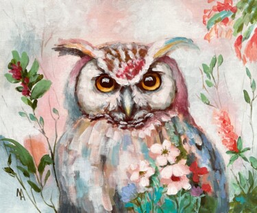 Schilderij getiteld "Flower Owl 10" door Natalie Aleksejeva (NatalieVerve), Origineel Kunstwerk, Acryl