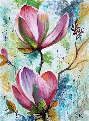 Painting titled "Flower Symphony No.3" by Natalie Aleksejeva (NatalieVerve), Original Artwork, Acrylic