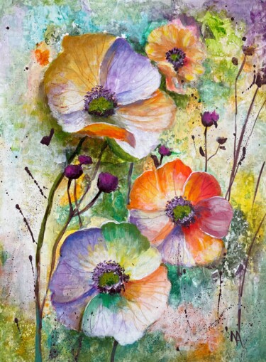 Pintura intitulada "Flower Sympnony No.…" por Natalie Aleksejeva (NatalieVerve), Obras de arte originais, Acrílico