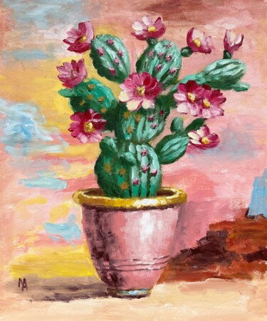 Painting titled "Cactus mania" by Natalie Aleksejeva (NatalieVerve), Original Artwork, Oil