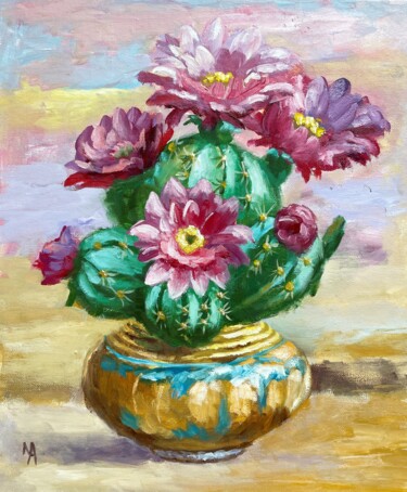 Painting titled "Cactus mania 2" by Natalie Aleksejeva (NatalieVerve), Original Artwork, Oil