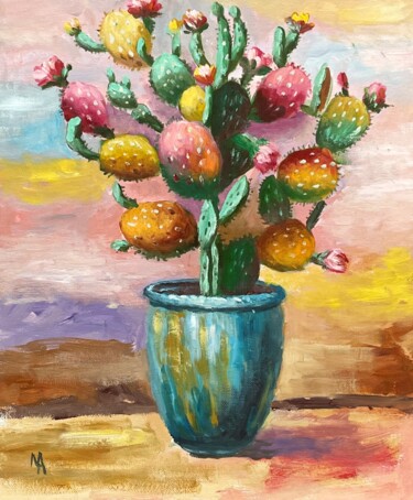 Painting titled "Cactus mania 3" by Natalie Aleksejeva (NatalieVerve), Original Artwork, Oil