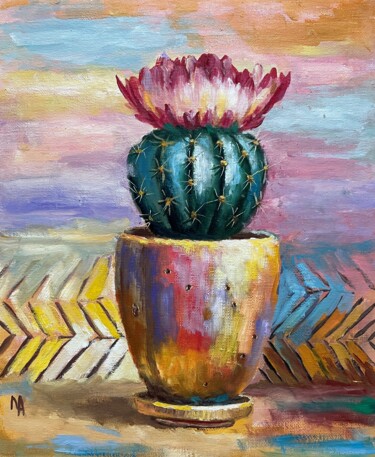 Painting titled "Cactus manis 4" by Natalie Aleksejeva (NatalieVerve), Original Artwork, Oil