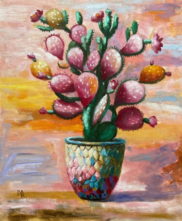 Painting titled "Cactus mania 6" by Natalie Aleksejeva (NatalieVerve), Original Artwork, Oil