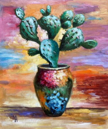 Painting titled "Cactus mania 7" by Natalie Aleksejeva (NatalieVerve), Original Artwork, Oil