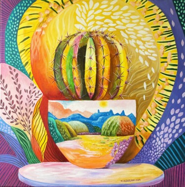 绘画 标题为“Vibrant Oasis 4” 由Natalie Aleksejeva (NatalieVerve), 原创艺术品, 丙烯 安装在木质担架架上