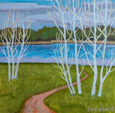 Pintura intitulada "Birches. Borovsk" por Natalie Bocharova (Charova), Obras de arte originais, Óleo Montado em Armação em m…