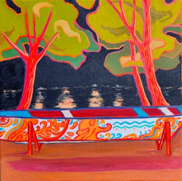 Peinture intitulée "A boat. Rawai" par Natalie Bocharova (Charova), Œuvre d'art originale, Huile Monté sur Châssis en bois
