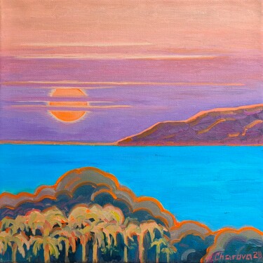 Painting titled "Sunrise. Rawai" by Natalie Bocharova (Charova), Original Artwork, Oil Mounted on Wood Stretcher frame
